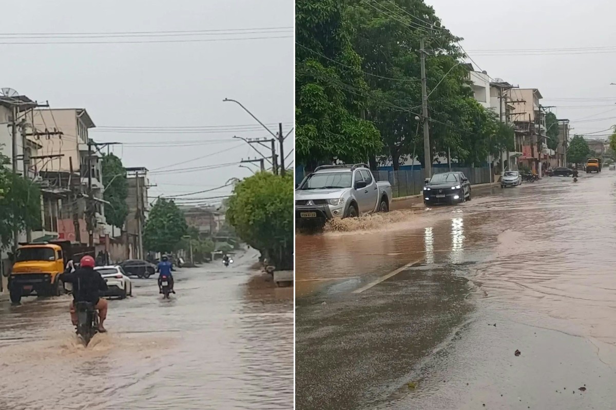 Pancada de chuva transforma ruas de Pádua em rios e isola famílias no Noroeste