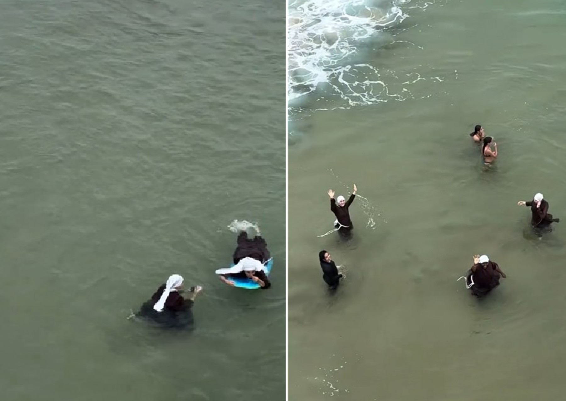 Grupo de freiras surfa em Geribá, em Búzios, e viraliza em vídeo de piloto de paramotor