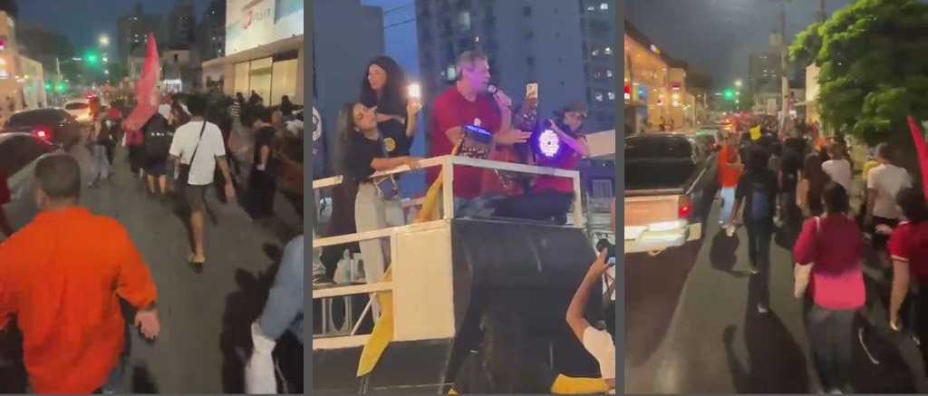 Com trio elétrico, Lindbergh Farias discursa em caminhada de apoio a Lula pelas ruas da Pelinca