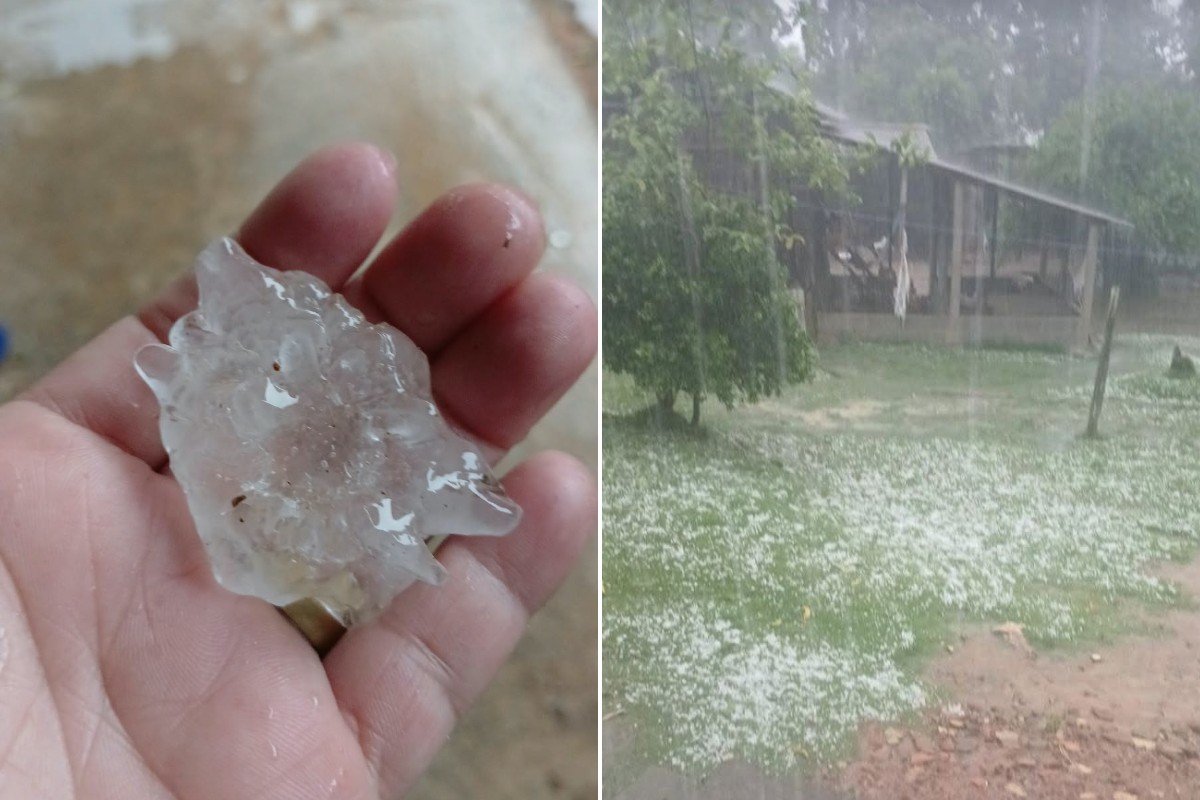 Granizo cobre jardins em distrito de Bom Jesus do Itabapoana durante temporal de cinco minutos